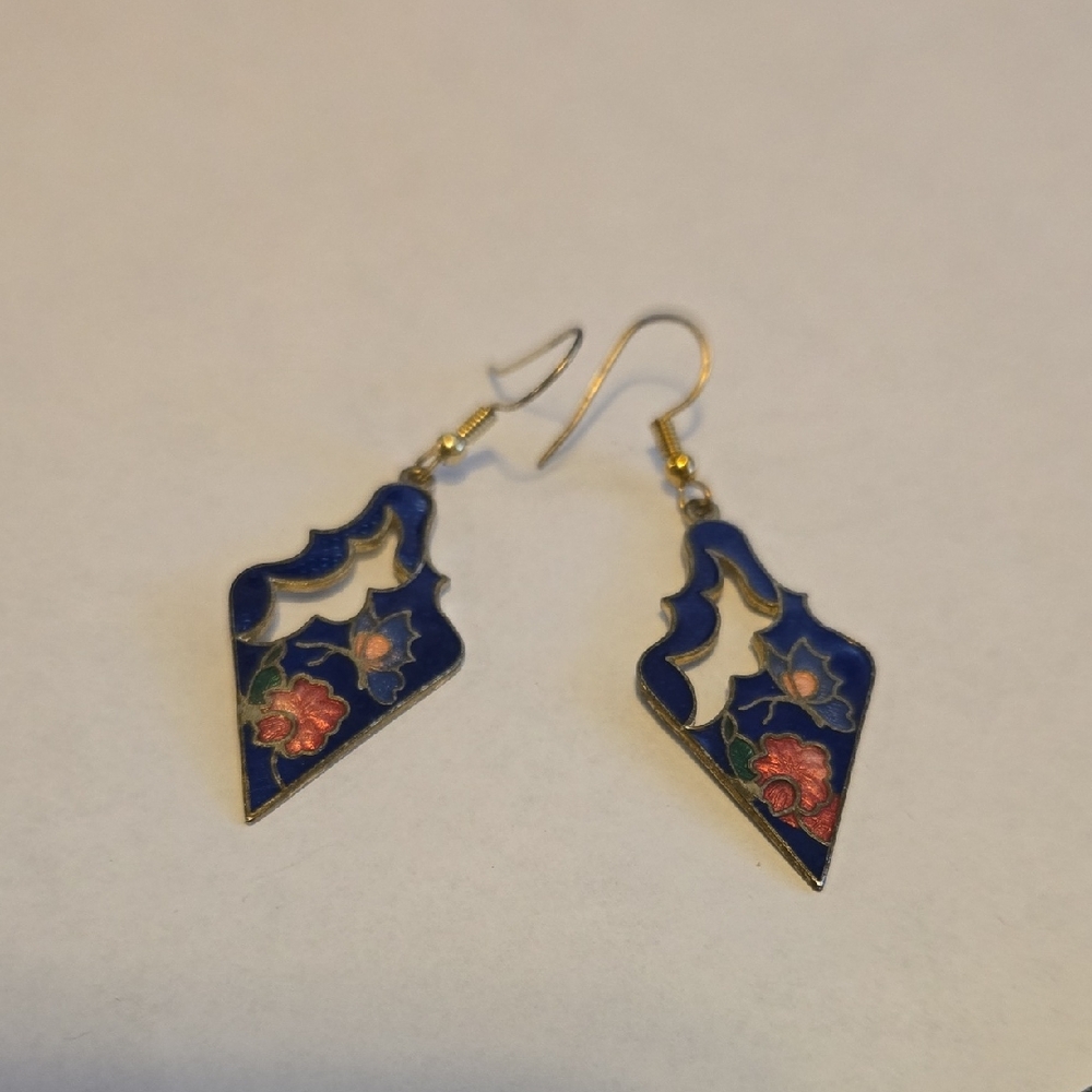 Elegant Blue and Red Floral Earrings